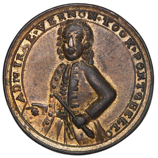 Great Britain, small copper alloy Admiral Vernon medal, 1739, Vernon / Porto Bello, ex-Adams (plate)