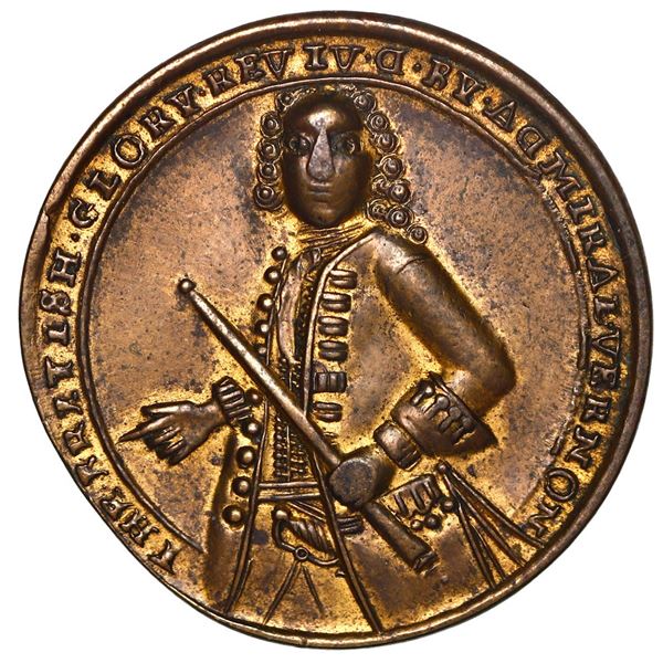 Great Britain, small copper alloy Admiral Vernon medal, 1739, Vernon / Porto Bello, ex-Adams, ex-Cha