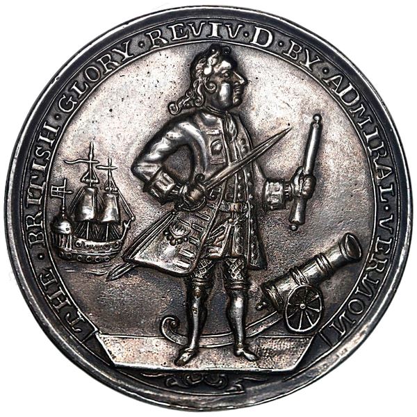 Great Britain, silver Admiral Vernon medal, 1739, Vernon with ship and cannon / Porto Bello, rare, e