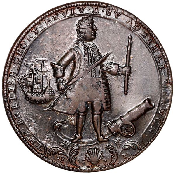 Great Britain, copper alloy Admiral Vernon medal, 1739, Vernon with ship and cannon / Porto Bello, e