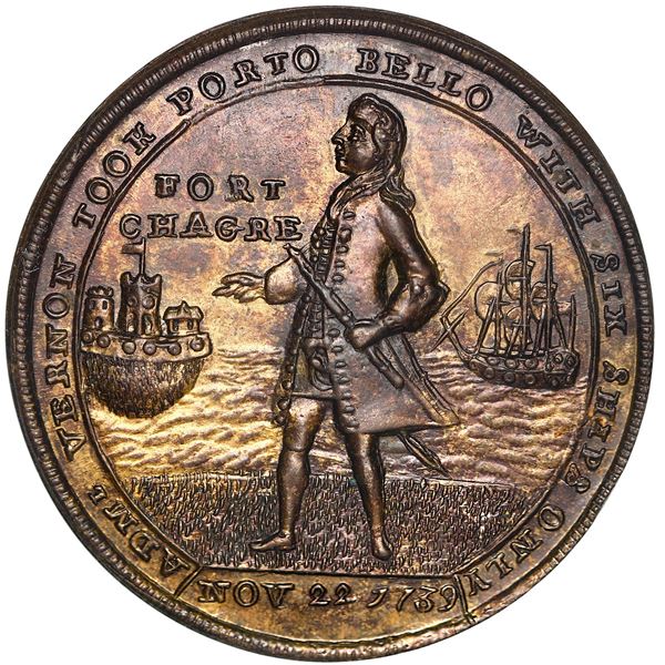 Great Britain, copper alloy Admiral Vernon medal, 1739, Vernon and Fort Chagre / Porto Bello, ex-Ada