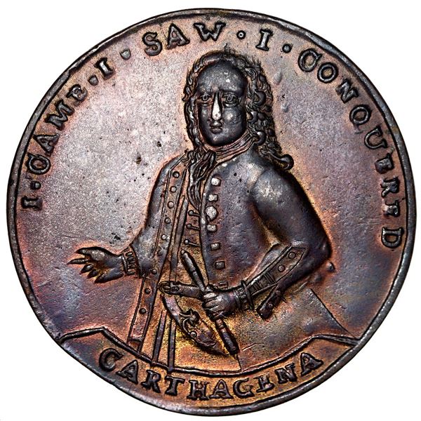 Great Britain, copper alloy Admiral Vernon medal, 1741, Vernon / Cartagena, ex-Adams, ex-Finn.