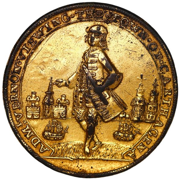 Great Britain, medium-sized gilt copper alloy Admiral Vernon medal, 1741, Vernon / Cartagena, ex-Ada