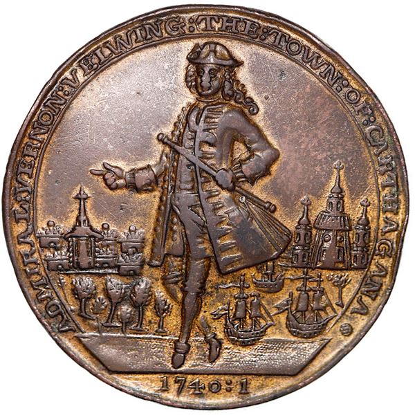 Great Britain, medium-sized copper alloy Admiral Vernon medal, 1741, Vernon / Cartagena, ex-Adams, e