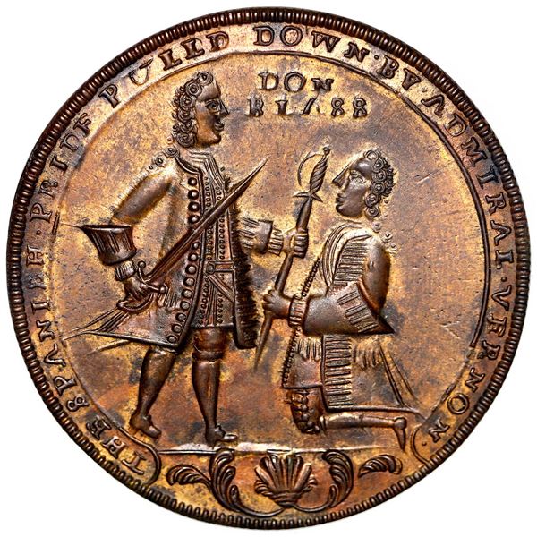 Great Britain, copper alloy Admiral Vernon medal, 1741, Vernon and Lezo / Cartagena, ex-Adams, ex-Ch