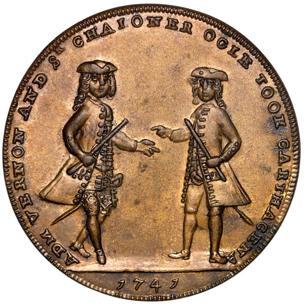 Great Britain, copper alloy Admiral Vernon medal, 1741, Vernon and Ogle / Cartagena, ex-Adams (plate