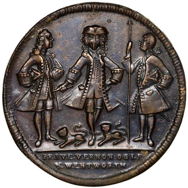 Great Britain, copper alloy Admiral Vernon medal, 1741, Vernon, Ogle and Wentworth / Cartagena, ex-A