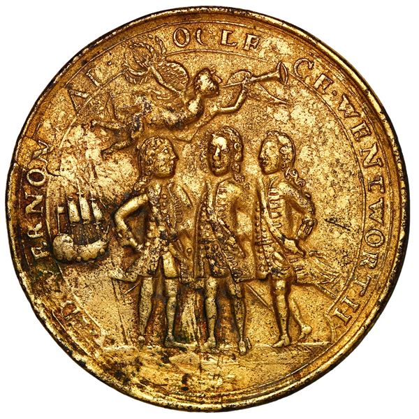 Great Britain, gilt copper alloy Admiral Vernon medal, 1741, Vernon, Ogle and Wentworth / Cartagena,