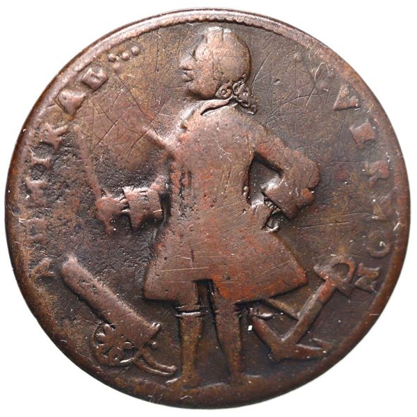 Great Britain, uniface copper alloy Admiral Vernon medal (button), (ca. 1739), Vernon with cannon an