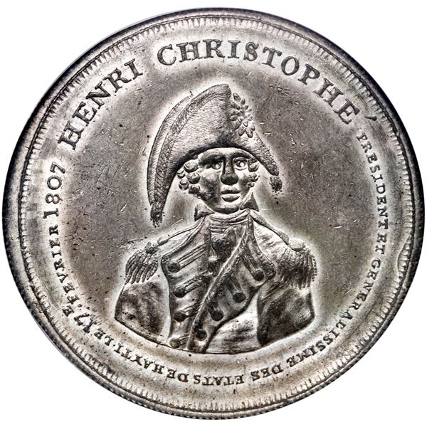 Haiti (Northern Haiti), tin medal, Henri Christophe, Haitian Constitution of 1807, by E. Thomason, e