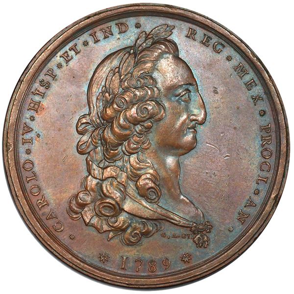 Mexico City, Mexico, bronze proclamation medal, Charles IV, 1789, normal date, Archbishop issue, por
