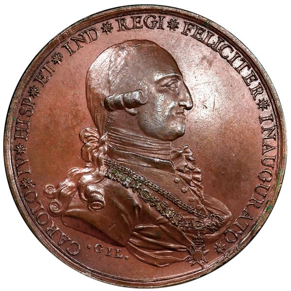 Mexico City, Mexico, bronze proclamation medal, Charles IV, 1789, Royal Tribunal of Mines issue, by