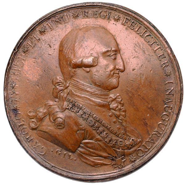 Mexico City, Mexico, bronze proclamation medal, Charles IV, 1789, Royal Tribunal of Mines issue, by