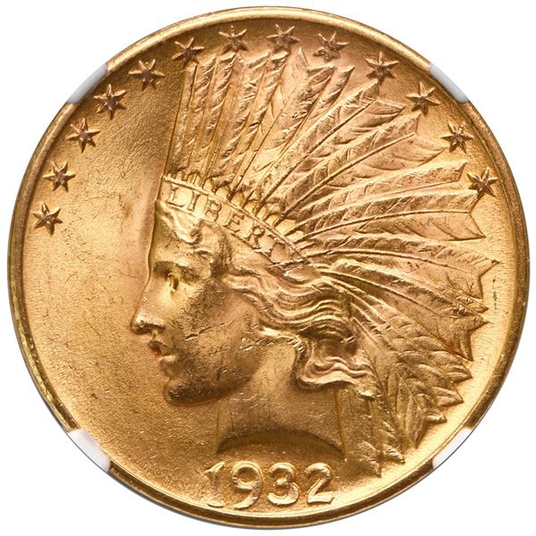 USA (Philadelphia mint), gold $10 Indian Head eagle, 1932, NGC MS 63, with green CAC sticker.