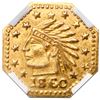 Image 1 : USA, octagonal California fractional gold token, dated 1860, Indian, wreath 4b, NGC MS 66.