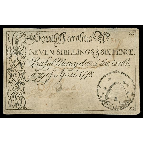 South Carolina, 7 shillings 6 pence, April 10, 1778, serial 317.