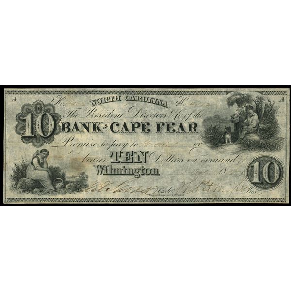 Wilmington, North Carolina, Bank of Cape Fear, $10, Oct. 1, 1855, serial 4502.