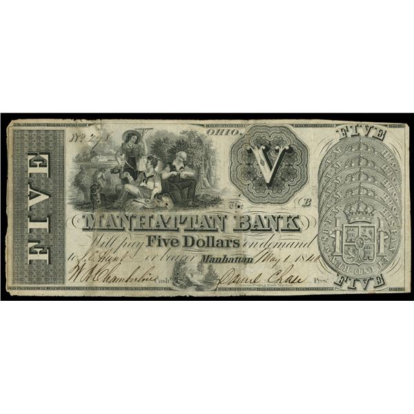 Manhattan, Ohio, Manhattan Bank, $5, May 1, 1840, serial 278.