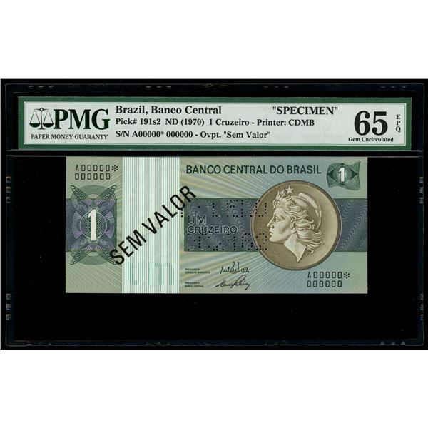 Brazil, Banco Central do Brasil, specimen 1 cruzeiro, no date (1970), MODELO 002462 perforation, PMG
