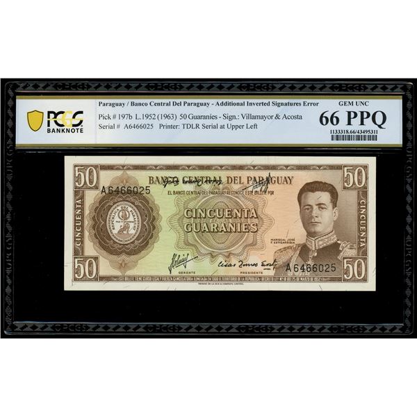Paraguay, Banco Central del Paraguay, 50 guaranies, 25-3-1952 (1963), serial A6466025, with addition