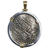 Image 2 : Potosi, Bolivia, cob 8 reales, Philip III, assayer T, Grade 2, ex-Atocha (1622), mounted cross-side 