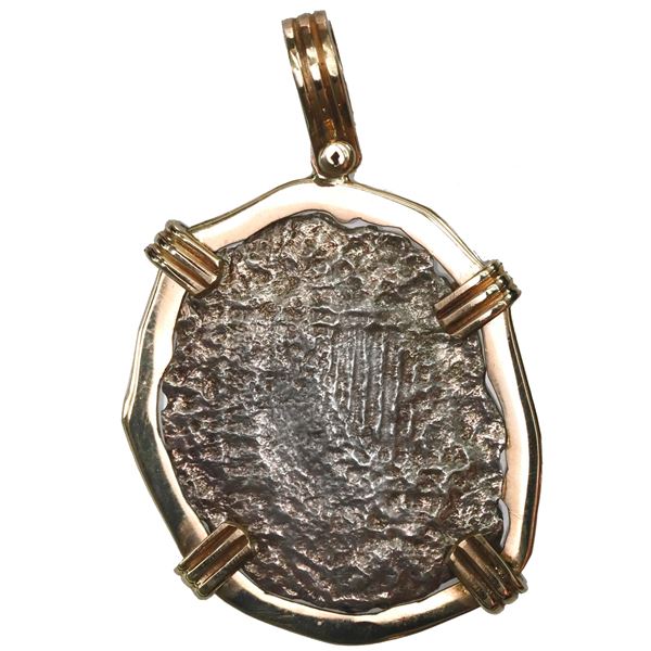 Potosi, Bolivia, cob 8 reales, Philip III, assayer not visible, Grade 4, ex-Atocha (1622), mounted i
