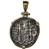 Image 2 : Potosi, Bolivia, cob 2 reales, 1732 M, ex-Princess Louisa (1743), mounted cross-side out in 14K gold