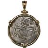 Image 2 : Potosi, Bolivia, cob 4 reales, Philip IV, assayer T, mounted cross-side out in 14K gold pendant with
