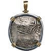 Image 2 : Potosi, Bolivia, cob 8 reales, 1670 E, mounted cross-side out in heavy silver pendant with 14K gold