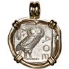 Image 1 : Attica, Athens, AR tetradrachm "owl," 449-413 BC, mounted owl-side out in 14K gold pendant with fixe