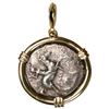 Image 2 : Calabria, Tarentum, AR nomos (didrachm), "boy on dolphin," mounted dolphin-side out in 14K gold pend