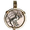 Image 2 : Calabria, Tarentum, AR didrachm, "boy on dolphin," 235-228 BC, mounted dolphin-side out in 14K gold 