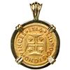 Image 1 : Lisbon, Portugal, gold 1000 reis, Joao V, 1714, mounted cross-side out in 18K gold pendant with fixe