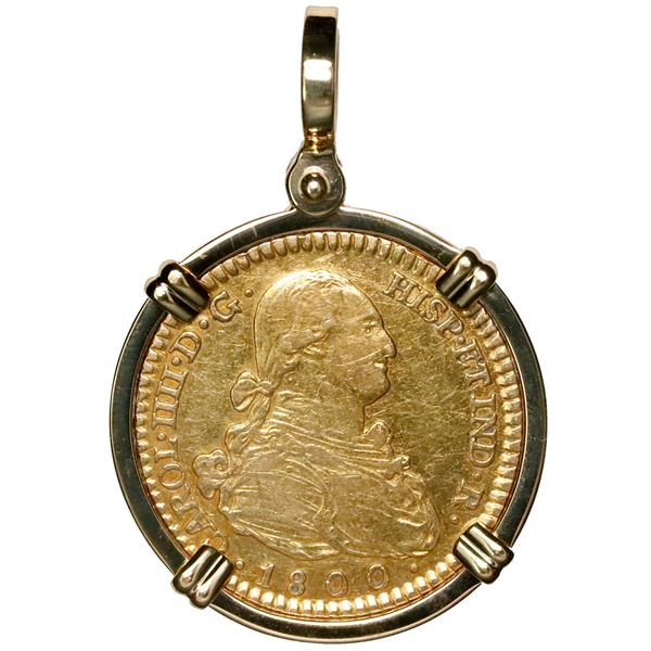 Madrid, Spain, gold bust 2 escudos, Charles IV, 1800 MF, mounted in 18K gold pendant with shackle ba