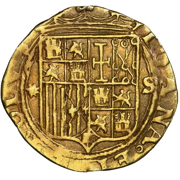 Seville, Spain, gold 1 escudo, Charles-Joanna, assayer * to right, mintmark S to left, NGC AU detail