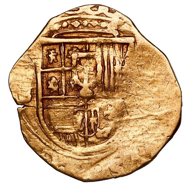 Seville, Spain, gold cob 1 escudo, Philip III, assayer not visible (B), OMNIVM variety.