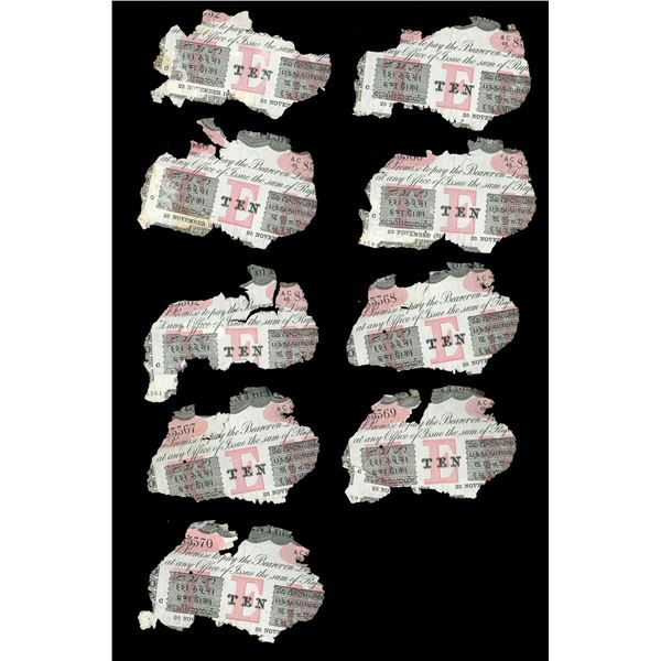 Lot of nine Calcutta, British India, 10 rupees, 25-11-1916, series AC, various serial numbers (where