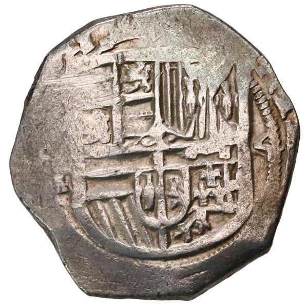 Mexico City, Mexico, cob 4 reales, Philip II, assayer F below mintmark oM to left, denomination 4 (A