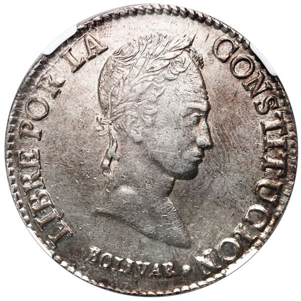 Potosi, Bolivia, 8 soles, 1843 LR, NGC AU 58.