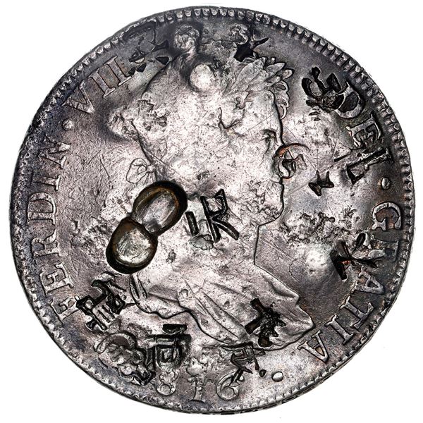 Lima, Peru, bust 8 reales, Ferdinand VII, 1816 JP, chopmarked from trade in China, NGC VF details / 
