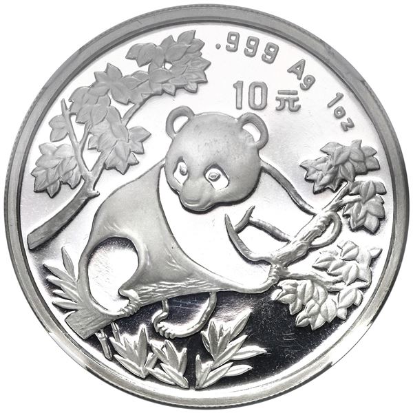 Lot of two China (People's Republic), silver 10 yuan (1 oz) Pandas, 1992, small and large date varie