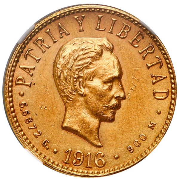 Cuba (struck at the Philadelphia Mint), gold 4 pesos, 1916, Jose Marti, NGC AU details / cleaned.