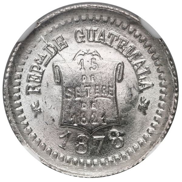 Guatemala City, Guatemala, 1/2 real, 1878, with fineness 0.835, NGC MS 66  ("top pop").