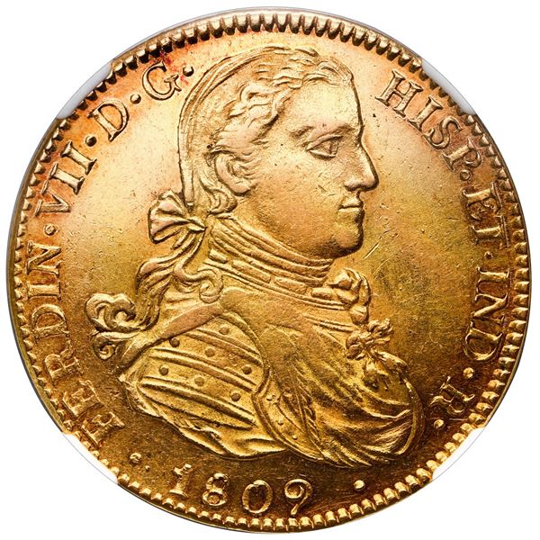Mexico City, Mexico, gold bust 8 escudos, Ferdinand VII transitional ("armored bust"), 1809 HJ, NGC 