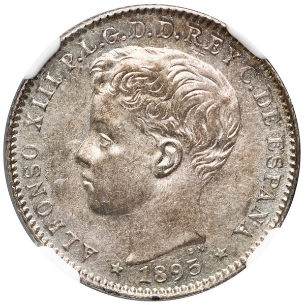 Puerto Rico, 20 centavos, Alfonso XIII, 1895 PG-V, NGC AU 55.
