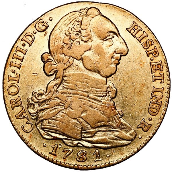 Madrid, Spain, gold bust 4 escudos, Charles III, 1781/79 PJ.