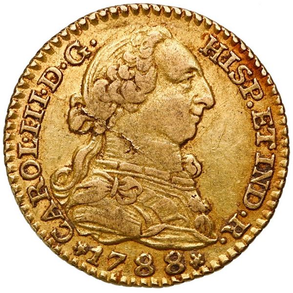 Madrid, Spain, gold bust 1 escudo, Charles III, 1788 M.
