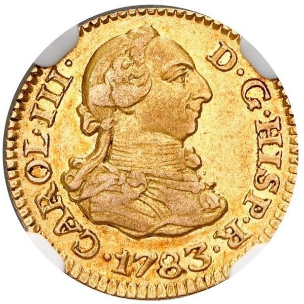 Madrid, Spain, gold bust 1/2 escudo, Charles III, 1783 JD, NGC XF 45.