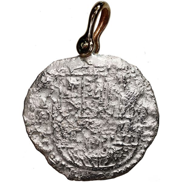 Potosi, Bolivia, cob 8 reales, Philip III, assayer not visible, Grade 4, ex-Atocha (1622), mounted s