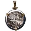 Image 1 : Mexico City, Mexico, cob 1 real, Philip III, assayer F, mounted cross-side out in heavy silver penda